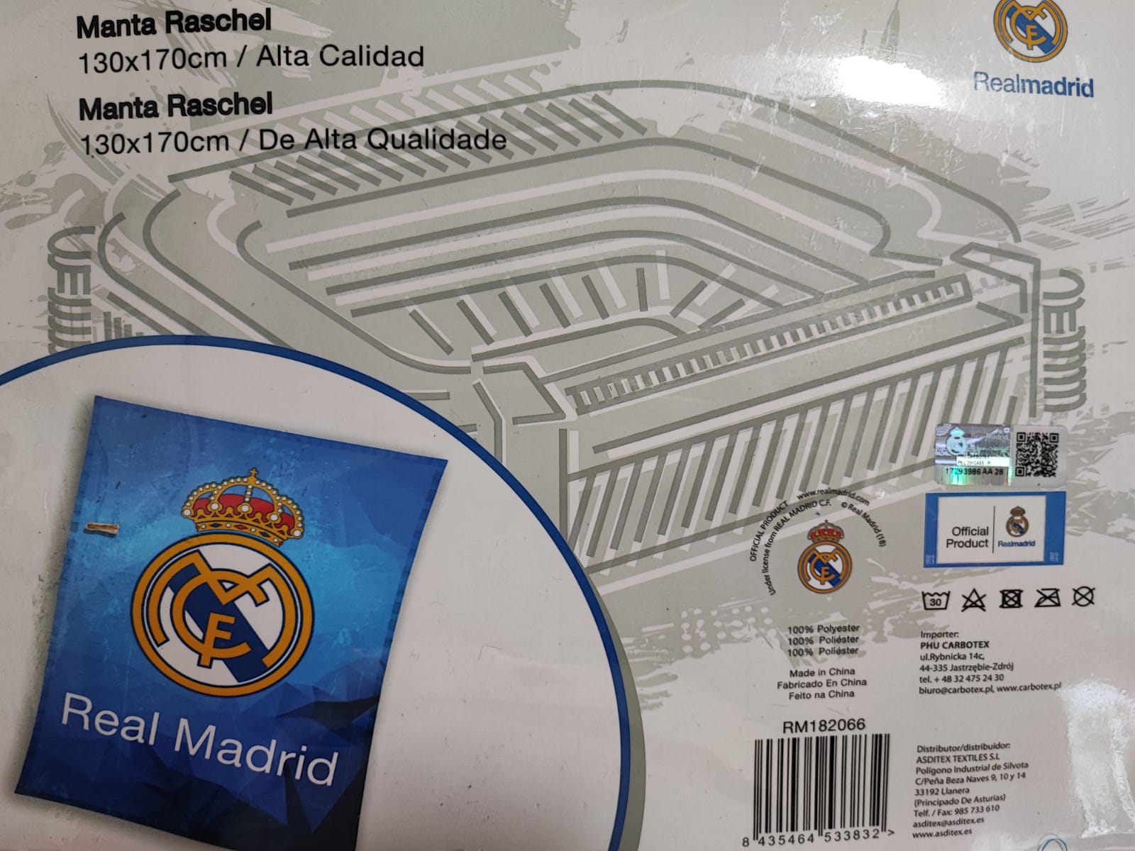 Manta Real Madrid 160x220  Isatrifran, tienda online de productos para  bebés, textiles y descanso